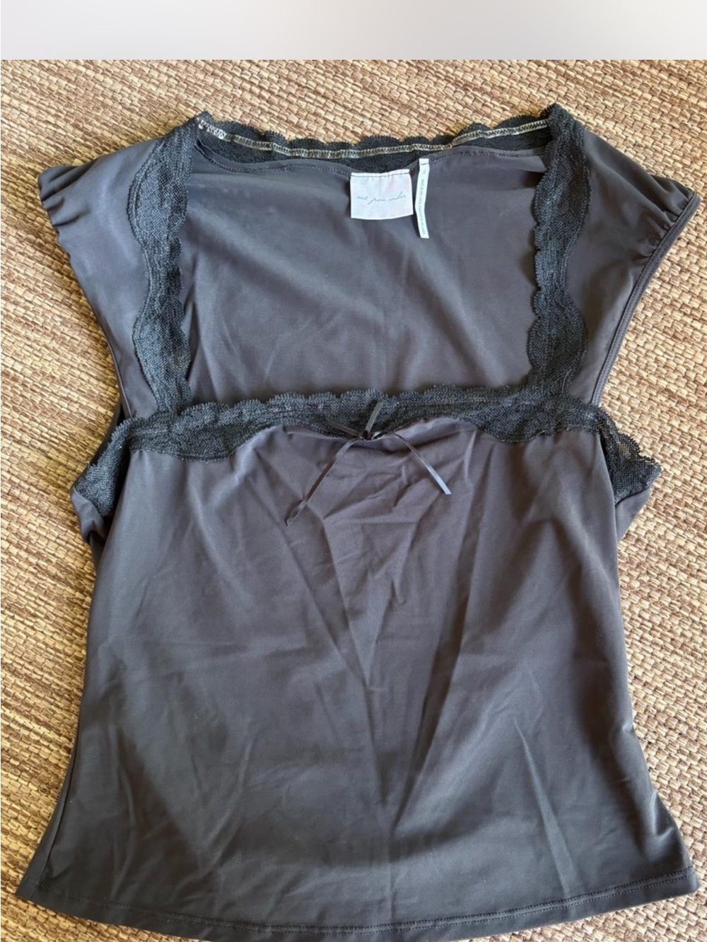 Urban Outfitters Black Lace-Trim Cap Sleeve Top
